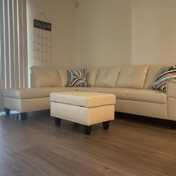 White Sectional w/ Storage Ottoman (Right or Left Chaise) 
