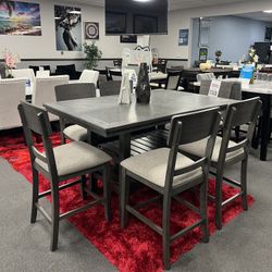 7PC Gray Counter Height Dining Table Set 