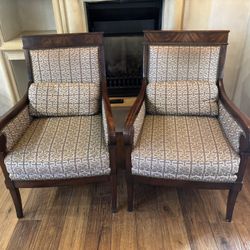 Solid Walnut French Empire Style Armchairs