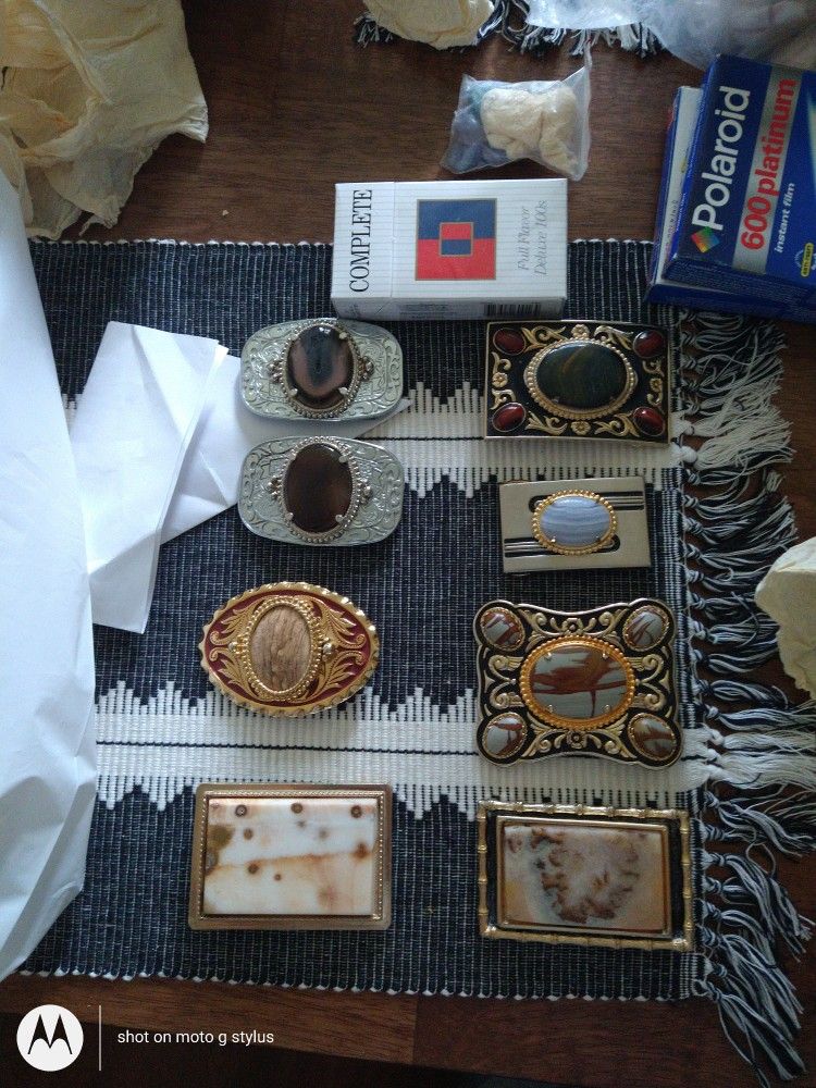8 Vintage Hand Made. Gold And Silver Belt Buckles In Lays Of Nature