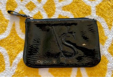 Victoria's Secret Black Patent Wristlet Pouch with Embossed VS
