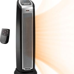Lasko Portable Electric 1500 Watt Indoor Oscillating Tower Ceramic Space Heater with Adjustable Thermostat, Remote, and Timer, Silver
