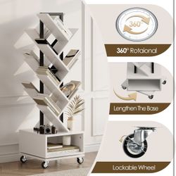 7 Tier Tree-Shaped Rotating Bookshelf, Double Sided, Small Bookcase