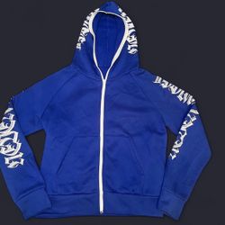 Blue and white full zip up hoodie
