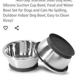 2 Dog Bowls With Syction Cups On Bottom -New