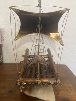 Brass and Copper Metal Sailing Ship Sculpture