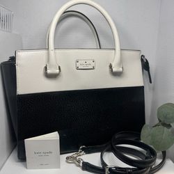 Kate Spade Bag Tote Purse Grove Street Lana Satchel Crossbody Black/White Zipper