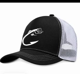 Unisex Fishing Hook Mesh Trucker Hat, Black White Snapback Baseball Cap, Adjustable Breath