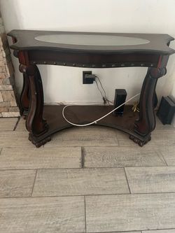 Dark Wood Console Table with Glass Inlay