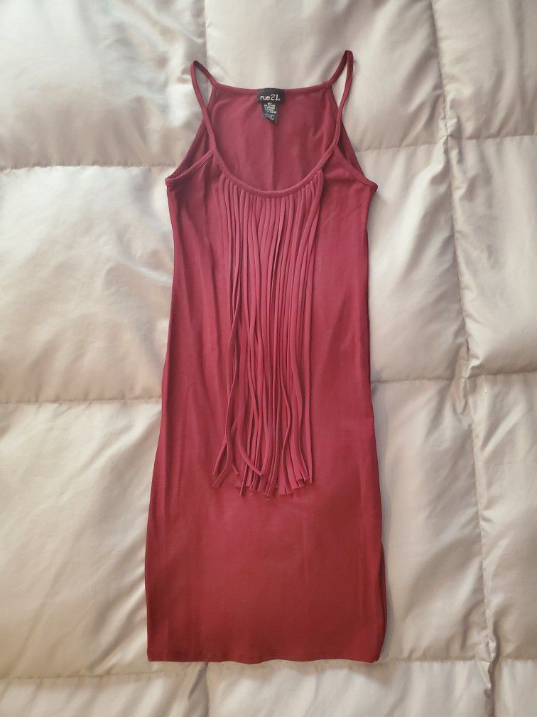 Rue21 Burgundy Bodycon Fringe Dress Womens Size XS