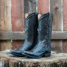 Cuadra Men's Ostrich Laser And Embroidery Round Toe Cowboy Boots in Black Size 11