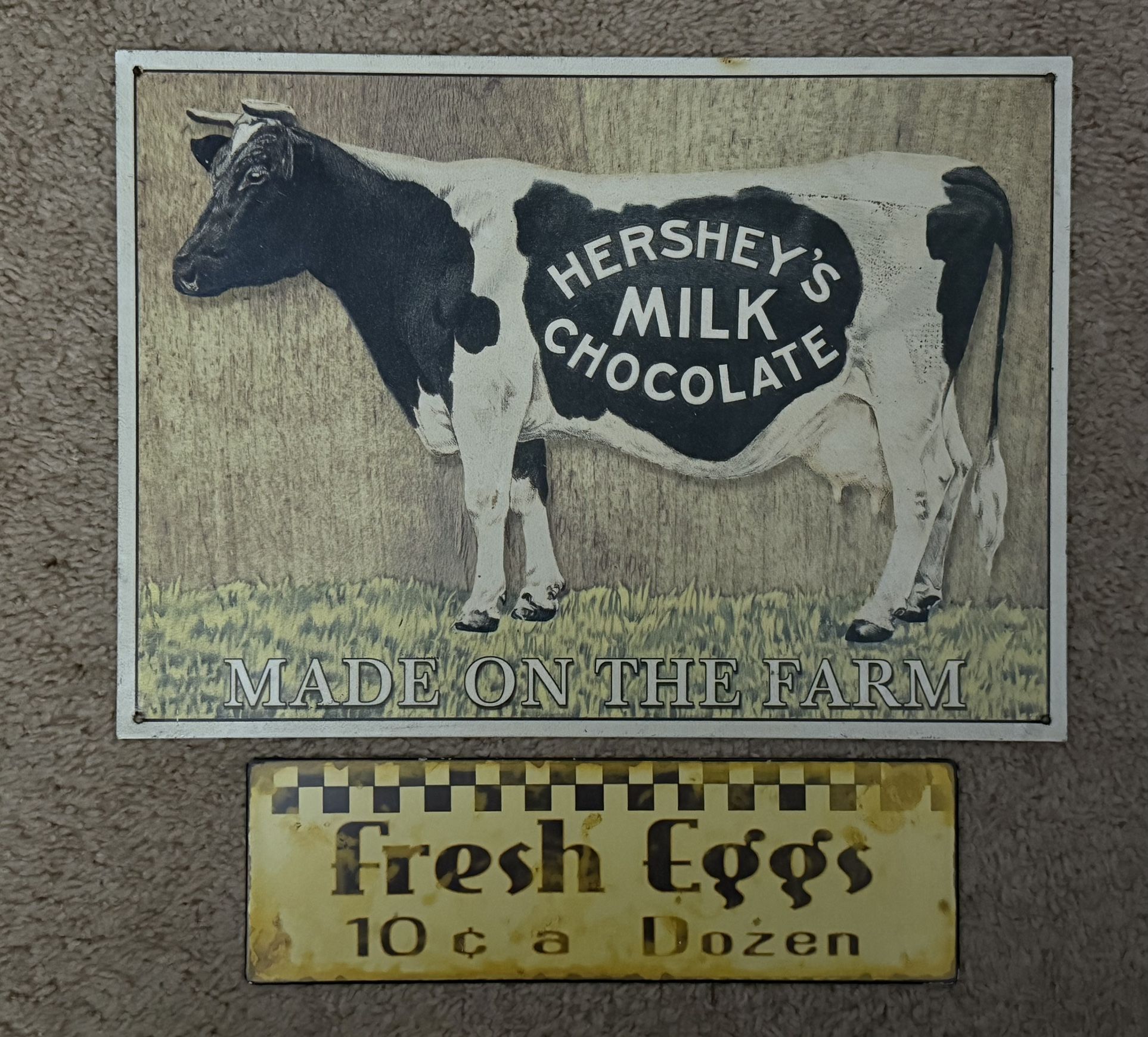Hershey Milk Cow / Eggs Metal Sign (2) Display / Man Cave / Kitchen / Farm