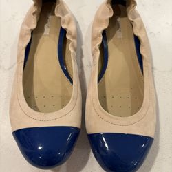 Geox Women’s Respira Suede Leather Flats Size 8.5 EU39 Beige Blue Breathable
