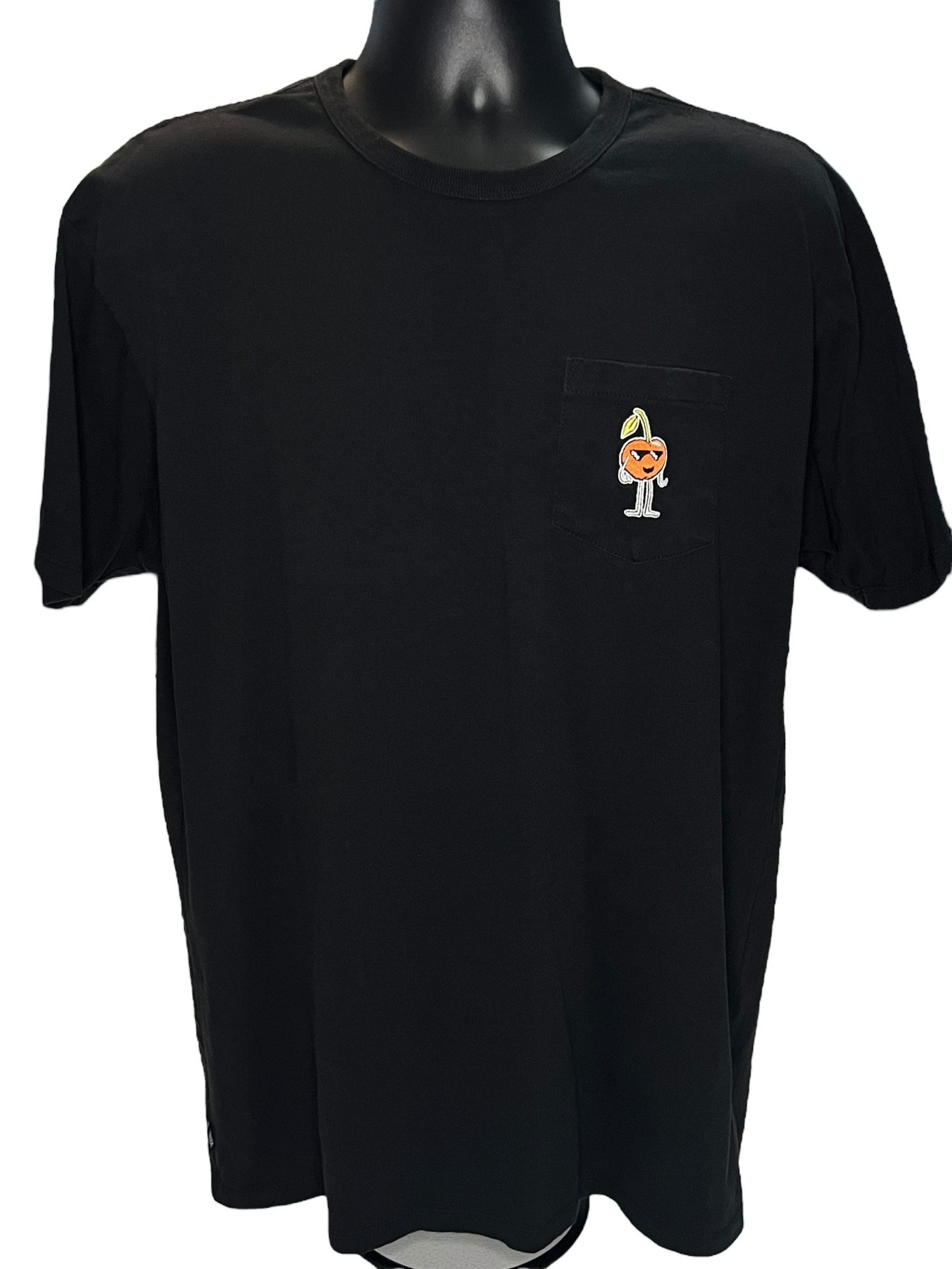 Vans Black Pocket Graphic Tee Large Orange Cherry Embroidered Classic Fit Shirt