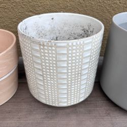 6 Inch White And Tan Plant Pot