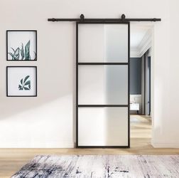 New 36” x 84” Frosted Glass Barn Door w/ 6FT Hardware Kit & Soft Close – Modern Sliding Door