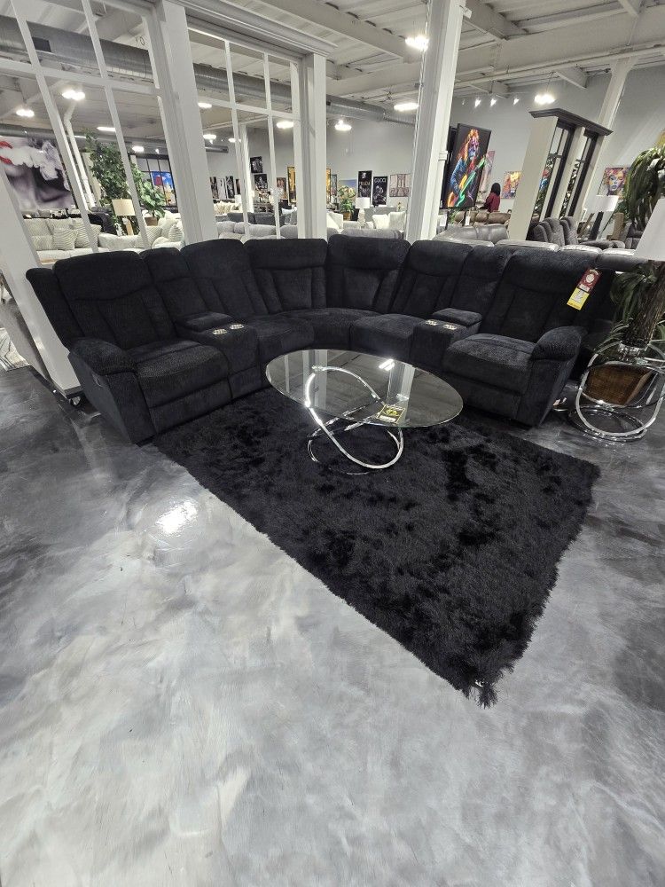 ALL BLACK BRAND NEW RECLINING SECTIONAL SAME DAY DELIVERY
