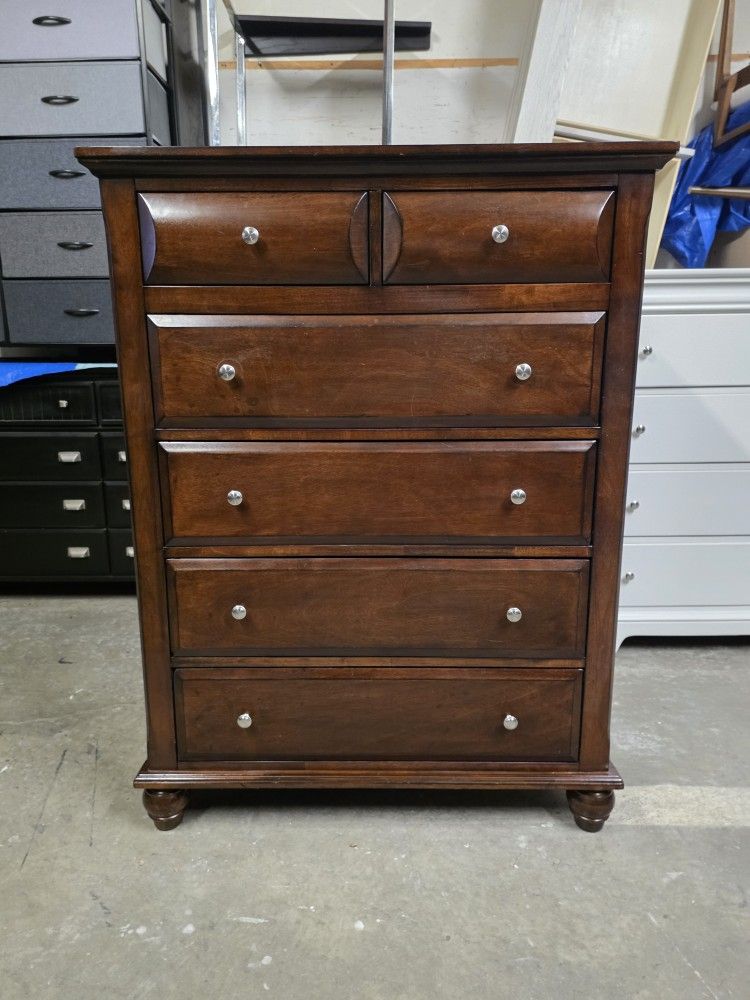Modern Dark Cherry 6 Drawer Tallboy Dresser