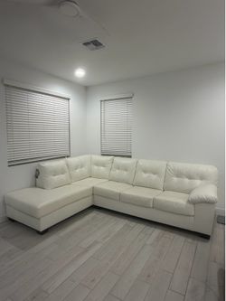 Ashley Sectional Sofa with Chaise – White – Like New – $600