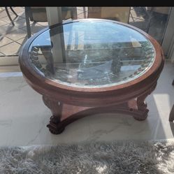 Beautiful Glass And Wood Round Coffee Table