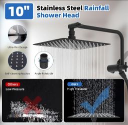 hyhygie rinse All Metal Black Shower Head, 10" High Pressure Rainfall/Handheld Shower Combo