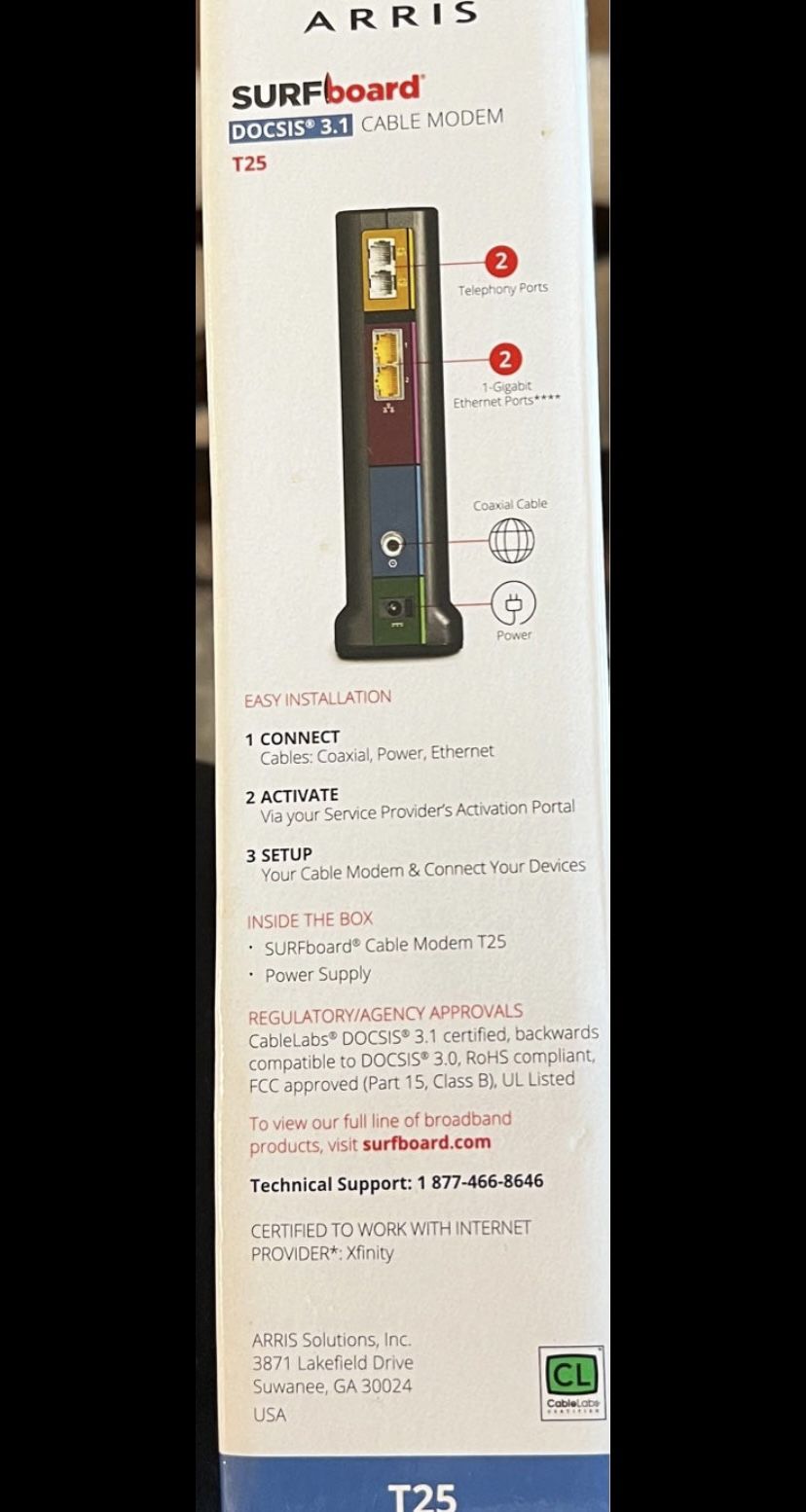 Arris SURFboard T25 Docsis 3.1 Gigabit Cable Modem for Xfinity Internet & Voice,