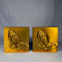 Pair of Vintage Prayer Hands Brass Bookends