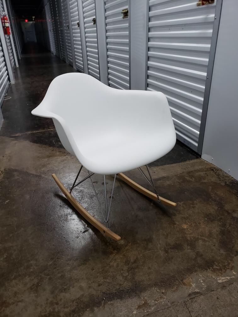 Eames style mid-century modern white bucket rocking chair