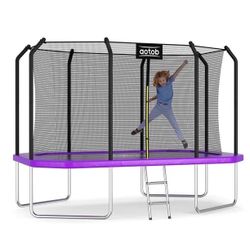 AOTOB 14×8FT Large Rectangular Trampoline with Enclosure Net & Ladder for Kids Adults, 440LBS Heavy Duty Outdoor Recreational Trampoline, Perfect Birt