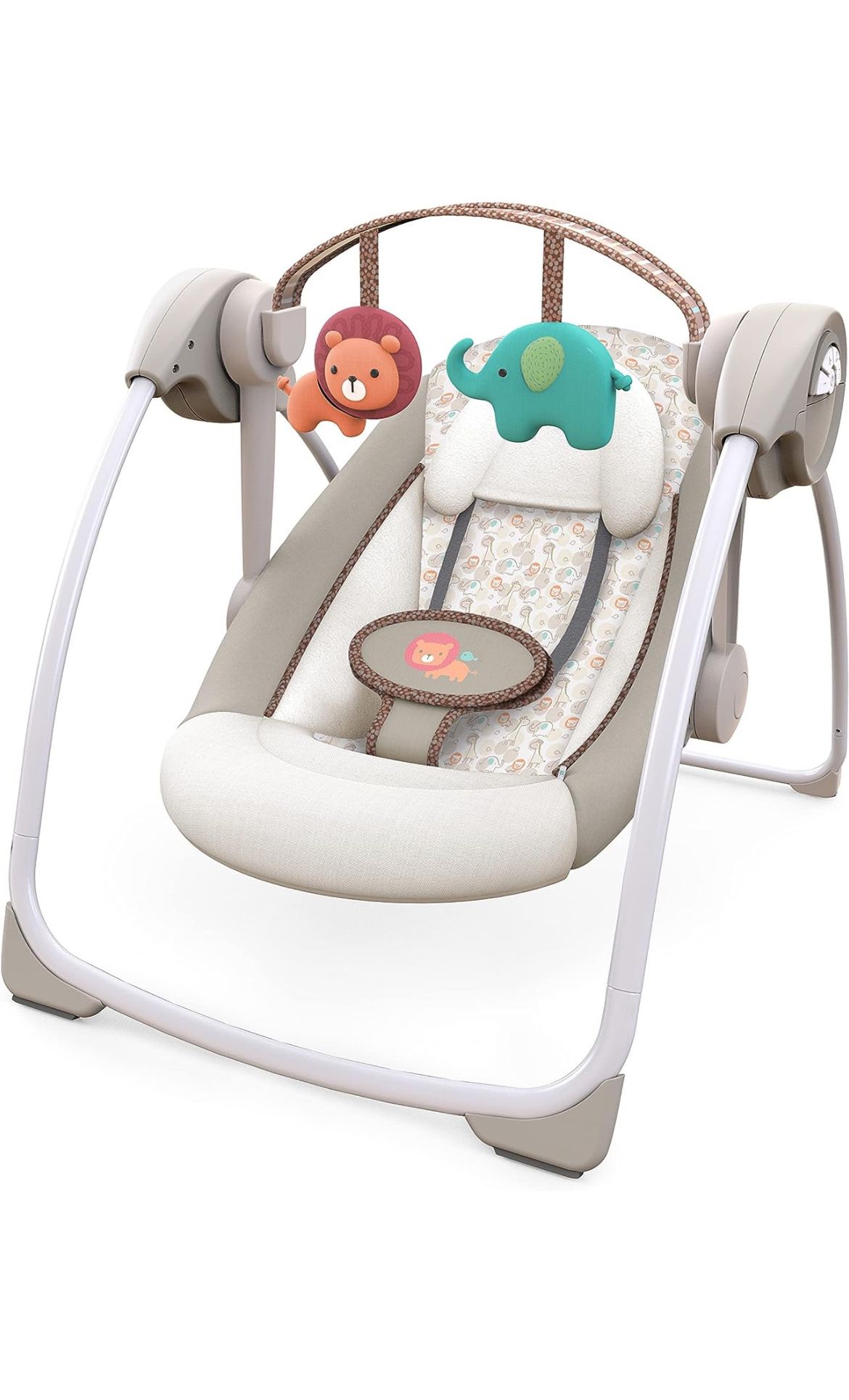 Ingenuity Soothe 'n Delight Compact Portable 6-Speed Plush Baby Swing with Music, Folds Easy, 0-9 Months 6-20 lbs (Cozy Kingdom)