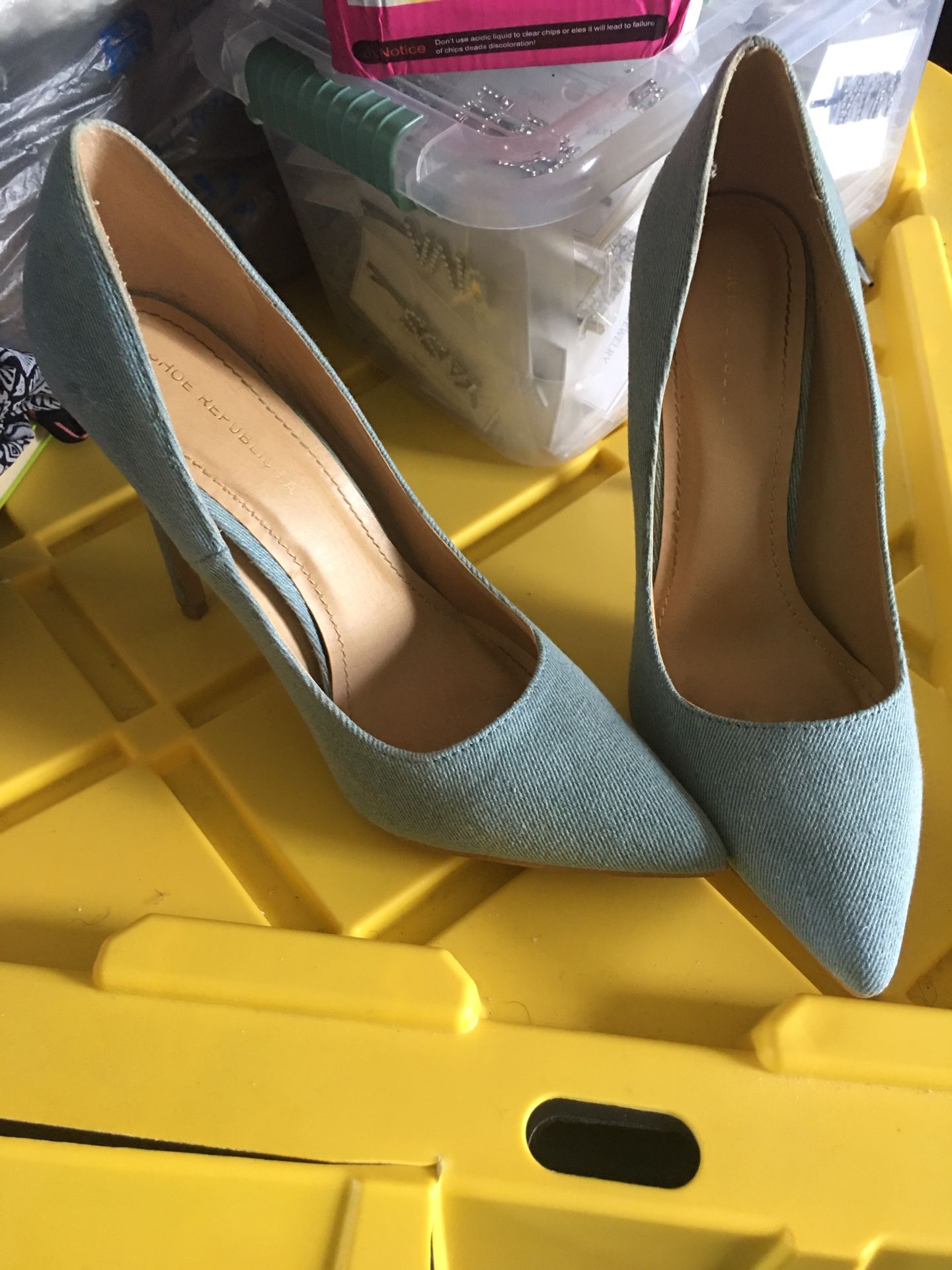 Denim Point Toe Heels