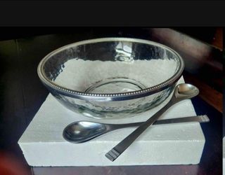 New  Big Glass Bowl  with  Aluminum Servers