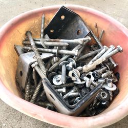 Lag bolts, washers, and brackets