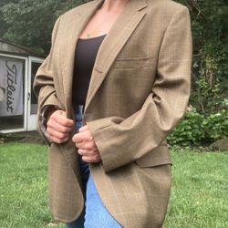 Brooks Brothers tan plaid wool suit jacket Unisex size 43