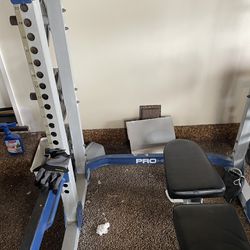 Workout Squat Rack With Weights And Bench And Olympic Bar 