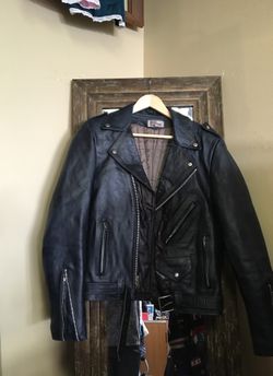 Fab Blk blue red real leather vintage motorcycle jacket sz 40 sm/ med
