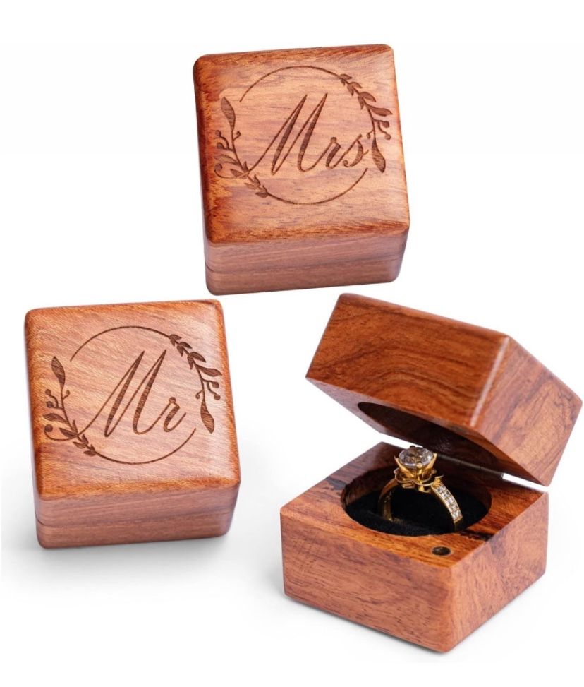 Mr and Mrs Ring Box – Handmade Wood Ring Box for Wedding day Ring Boxes Small Engraved for Wedding Ceremony, Rustic Ring Holder Box, Ring Storage Box