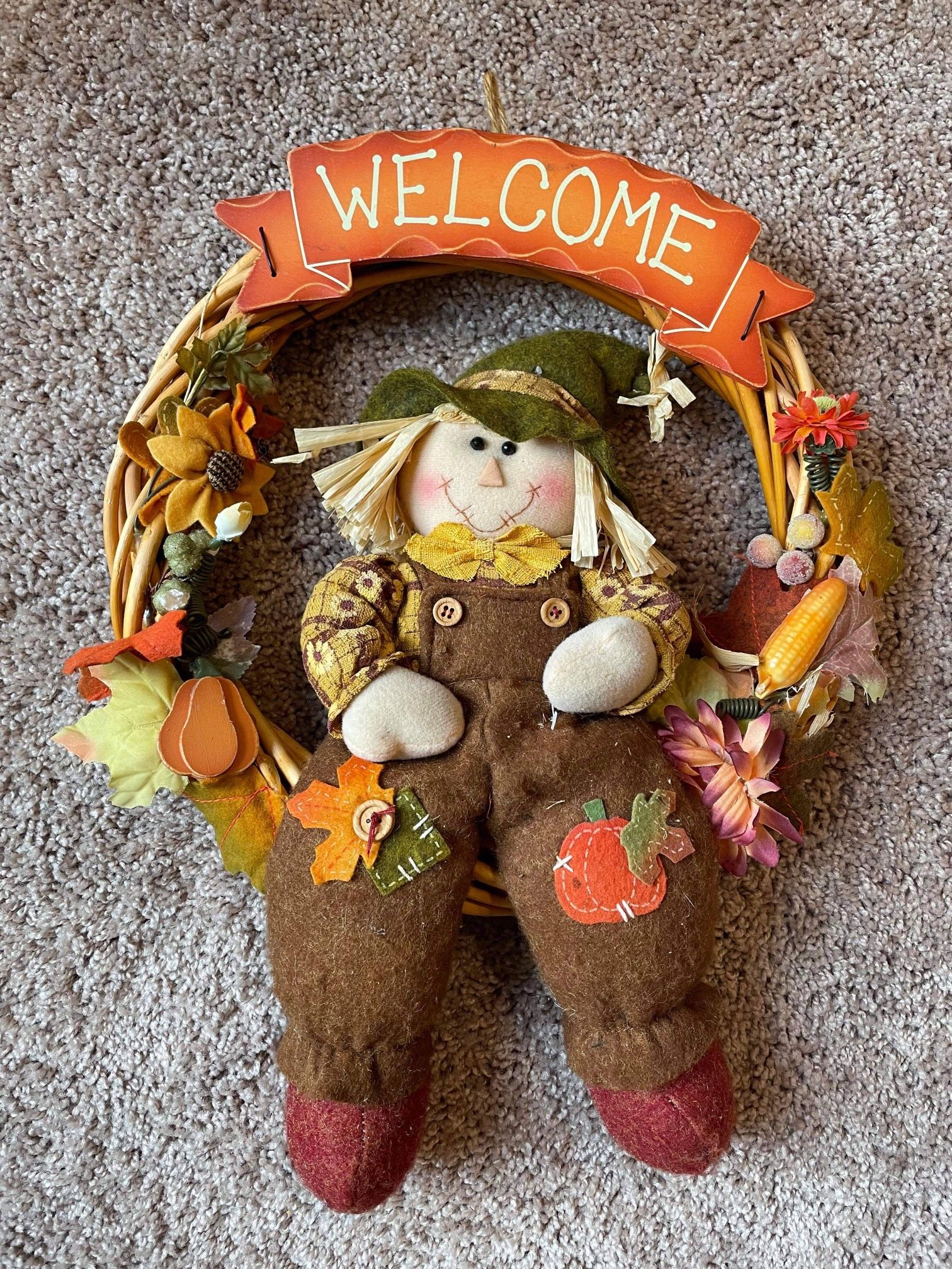 Fall Scarecrow Autumn Hanging Welcome Wreath