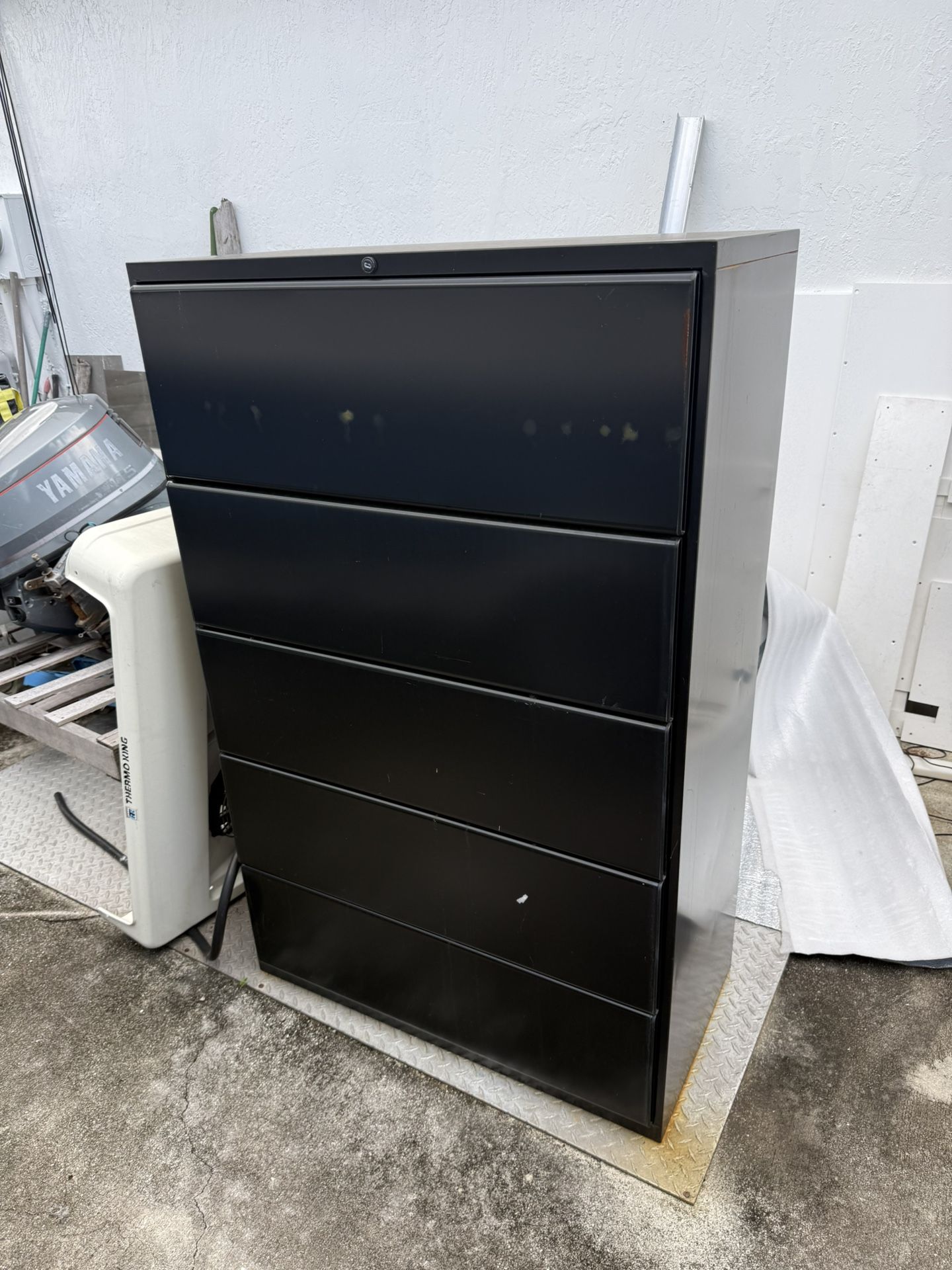 Metal Filing Cabinet with Roll-Top and Drawers