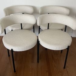 Set of Four CB2 Inesse Boucle Ivory White Black Metal Desk or Dining Chairs Restoration Hardware RH Pottery Barn