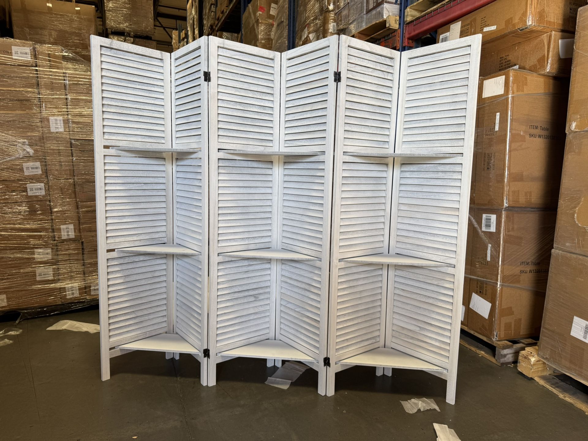 6 Panel 67" Tall Wood Privacy Screen Room Divider with 3 Shelves and Folding Storage for Bedroom