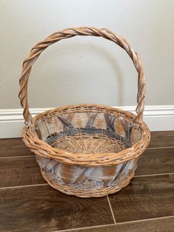 Large Round woven wicker and birch bark storage basket