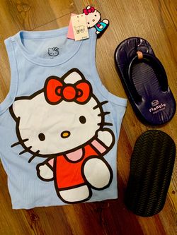 Hello Kitty New W/ Tags cotton Top & Sugar Pop Flip Flop