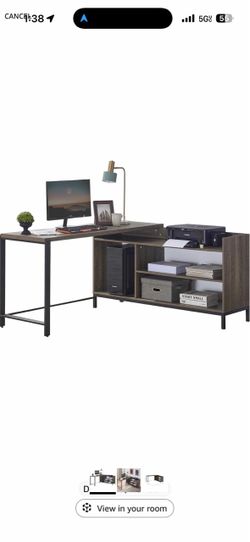 Used L-Shaped Corner Office Desk with Storage Shelves