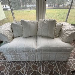 Elegant Ivory Damask Upholstered Sofa