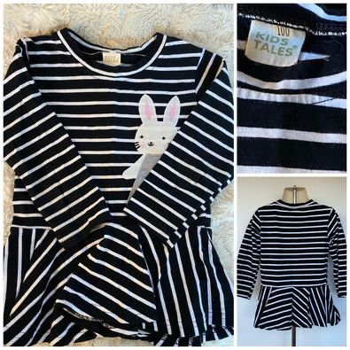 Kids tales toddler girls Rabbit Embroidery stripped Ruffle Hem Dress (size: 3Y-4Y)