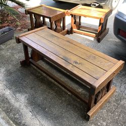 Oak Wood Coffee & Two End Tables