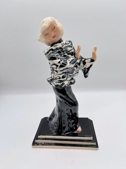 1950 Hedi School California Pottery Asian Style Dancing Female Figure 10 Inch 