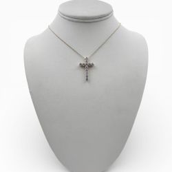14k Yellow Gold Cross Pendant with Lab Diamonds and 14" Necklace.