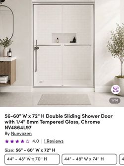 60”x72” double sliding shower door with 1/4” 6mm tempered glass